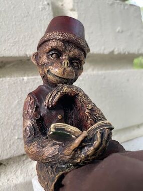 Vintage Monkey Figurine Reading a Book - Brown with Gold Accents